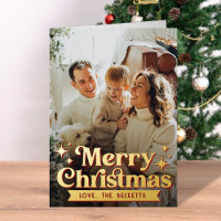 Retro Groovy Merry Christmas Photo Real Foil