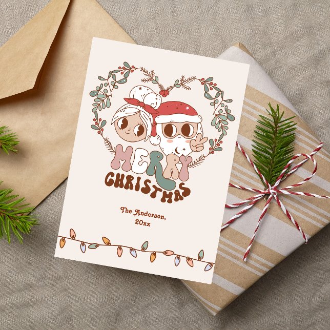 Retro Groovy Merry Christmas Santa Clause Holiday Card (Creator Uploaded)