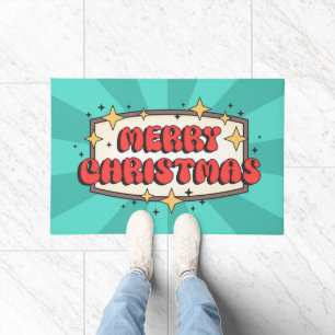 Retro groovy merry christmas text doormat
