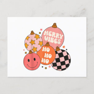 Retro Groovy Merry Vibes Christmas Cute Santa Clau Holiday Postcard