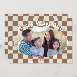 Retro Groovy Merry Vibes Only with Buffalo Plaid Invitation