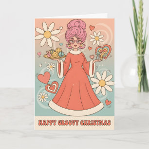 Retro Groovy Mrs. Claus Merry Christmas Holiday Card