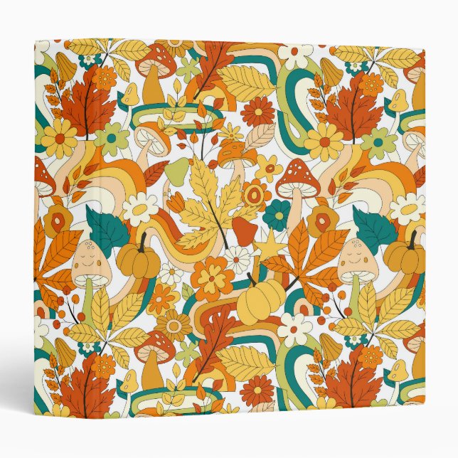 Retro Groovy Mushroom Flower Pattern 3 Ring Binder (Front/Spine)