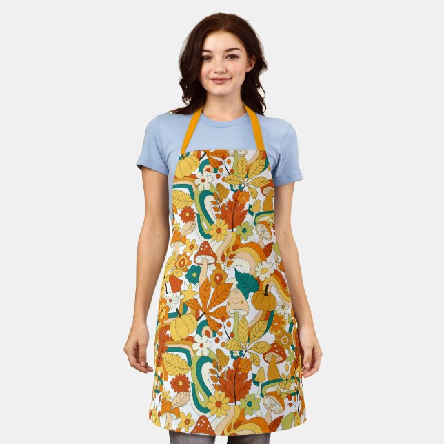 Retro Groovy Mushroom Flower Pattern Apron (Worn)