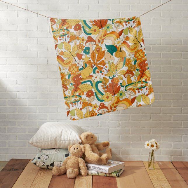 Retro Groovy Mushroom Flower Pattern Baby Blanket (In Situ)