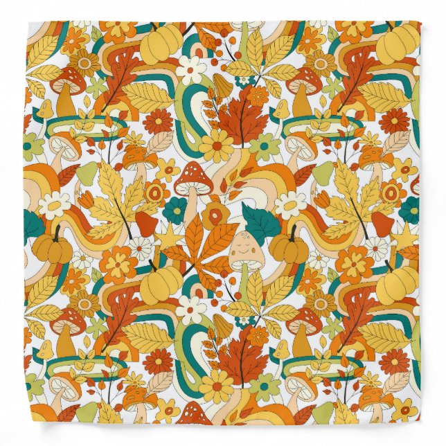 Retro Groovy Mushroom Flower Pattern Bandana (Front)