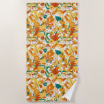 Retro Groovy Mushroom Flower Pattern Beach Towel