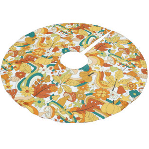 Retro Groovy Mushroom Flower Pattern Brushed Polyester Tree Skirt