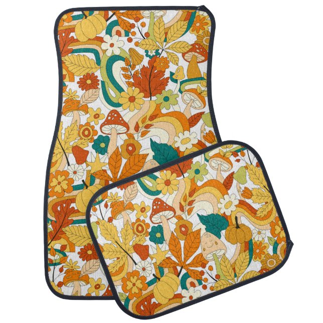 Retro Groovy Mushroom Flower Pattern Car Floor Mat (Set)