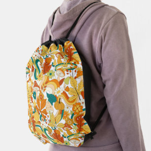Retro Groovy Mushroom Flower Pattern Drawstring Bag