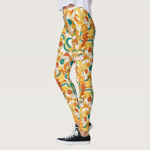 Retro Groovy Mushroom Flower Pattern Leggings