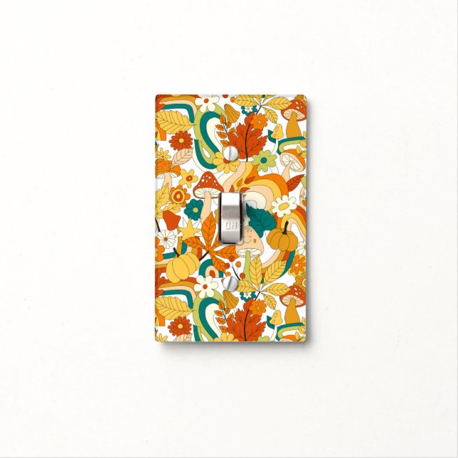 Retro Groovy Mushroom Flower Pattern Light Switch Cover (In Situ)