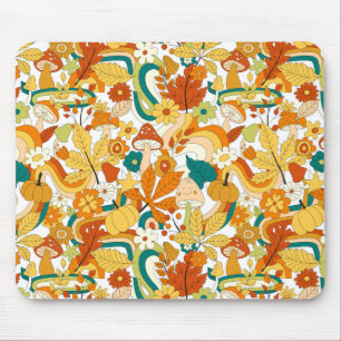Retro Groovy Mushroom Flower Pattern Mouse Pad