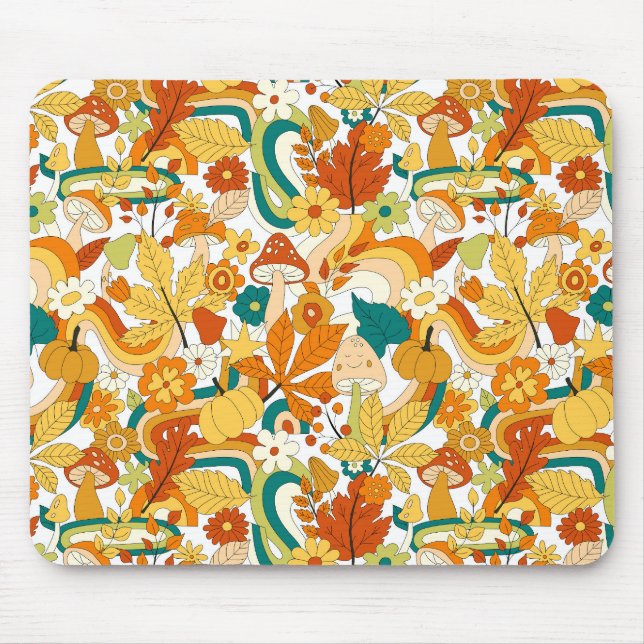 Retro Groovy Mushroom Flower Pattern Mouse Pad (Front)