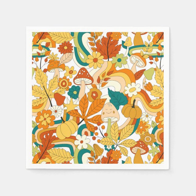 Retro Groovy Mushroom Flower Pattern Napkins (Front)