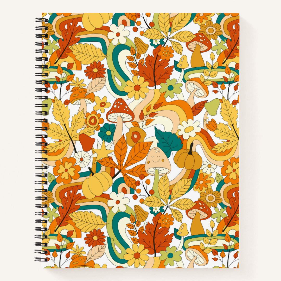 Retro Groovy Mushroom Flower Pattern Notebook