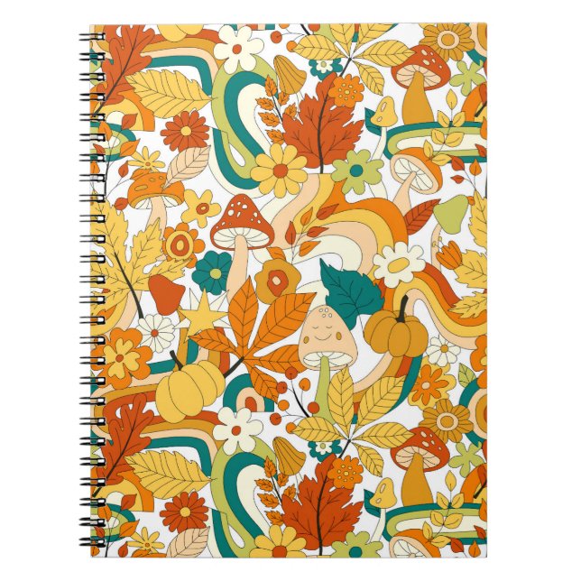 Retro Groovy Mushroom Flower Pattern Notebook (Front)