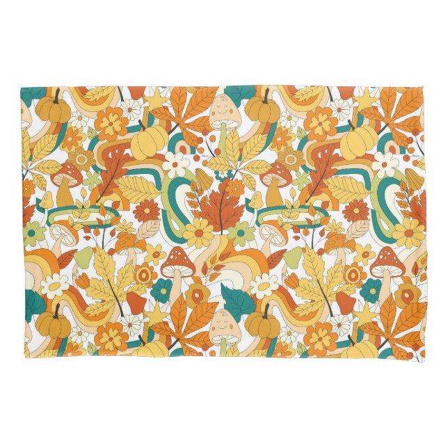 Retro Groovy Mushroom Flower Pattern Pillow Case (Front)