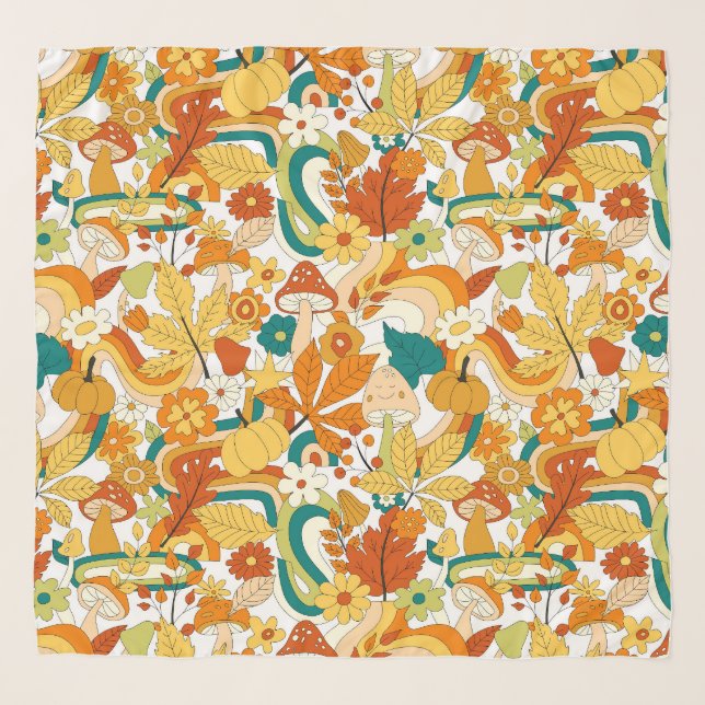 Retro Groovy Mushroom Flower Pattern Scarf (Front)