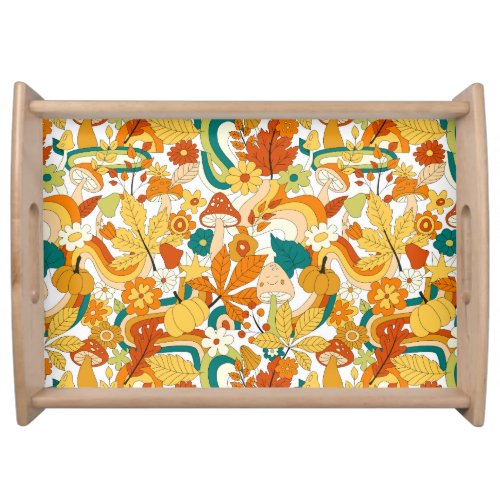 Retro Groovy Mushroom Flower Pattern Serving Tray