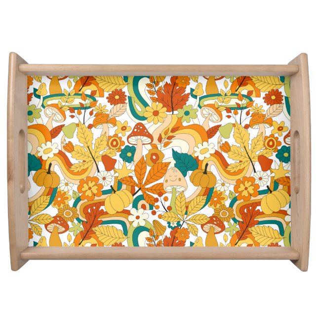 Retro Groovy Mushroom Flower Pattern Serving Tray (Front)