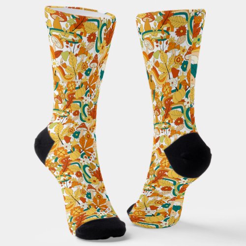 Retro Groovy Mushroom Flower Pattern Socks