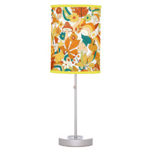 Retro Groovy Mushroom Flower Pattern Table Lamp