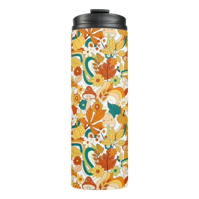 Retro Groovy Mushroom Flower Pattern Thermal Tumbler (Front)