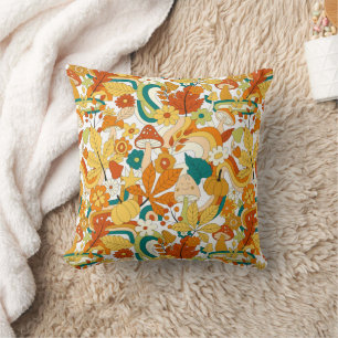 Retro Groovy Mushroom Flower Pattern Throw Pillow