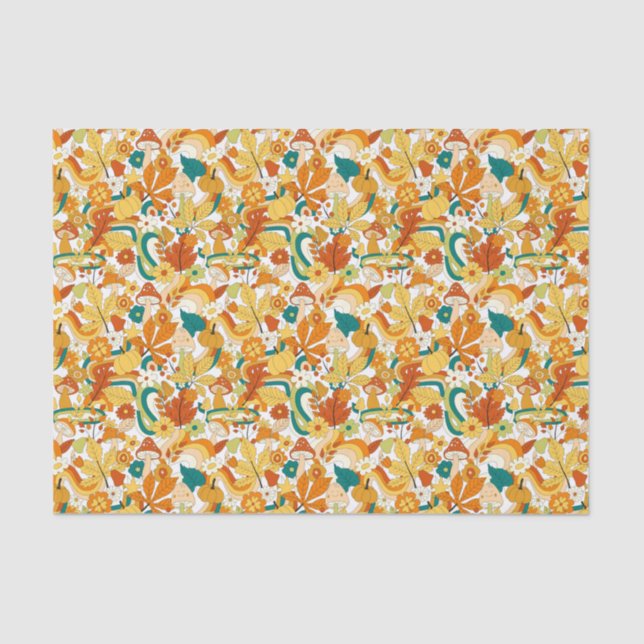 Retro Groovy Mushroom Flower Pattern Tissue Paper (Front)