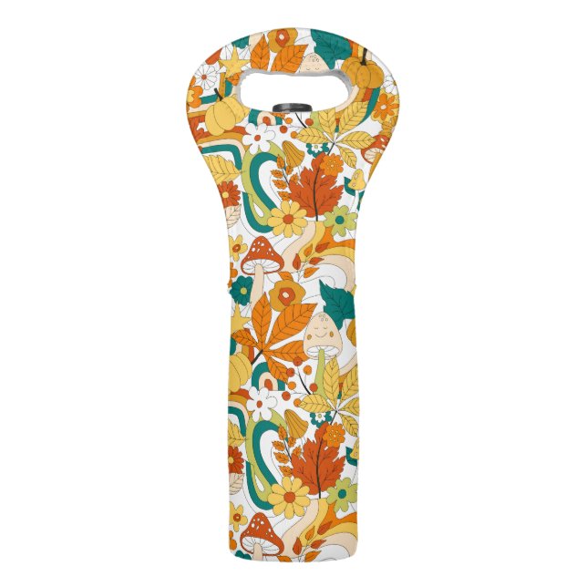 Retro Groovy Mushroom Flower Pattern Wine Bag (Front)