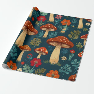 Retro Groovy Mushroom Flower Pattern Wrapping Paper