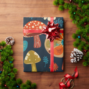 Retro Groovy Mushroom Flower Pattern Wrapping Paper