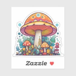 Retro Groovy Mushroom Orange Teal Sticker