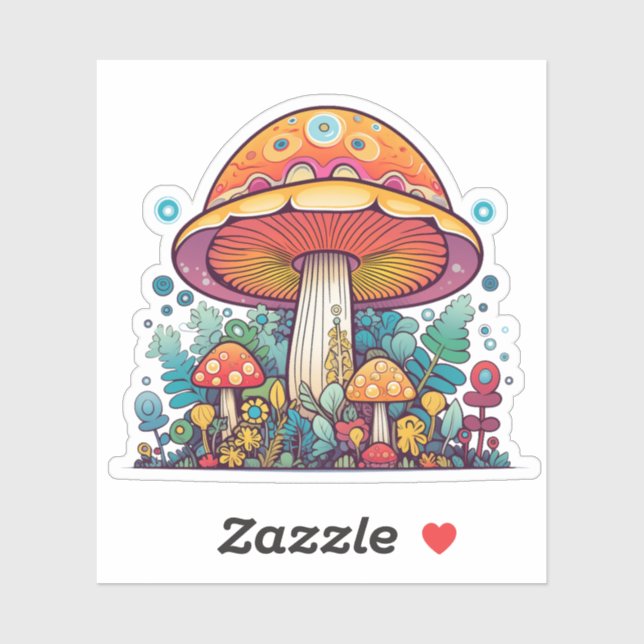 Retro Groovy Mushroom Orange Teal  Sticker (Sheet)