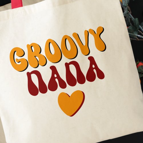 Retro Groovy Nana Typography Heart  Tote Bag