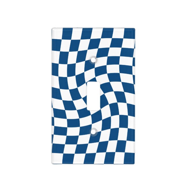 Retro Groovy Navy Blue Check Checks Checkered   Light Switch Cover (Front)