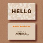 Retro Groovy Neutral Beige Brown Hello Business Card at Zazzle