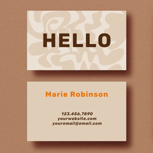 Retro Groovy Neutral Beige Brown Hello Business Card