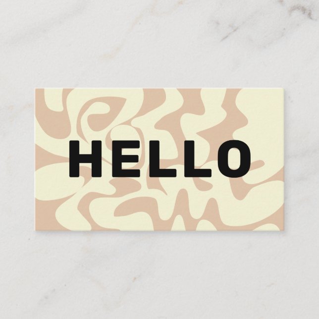 Retro Groovy Neutral Beige Stone Black Hello Business Card (Front)