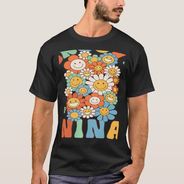Retro Groovy Nina Groovy Birthday Party Matching F T-Shirt (Front)