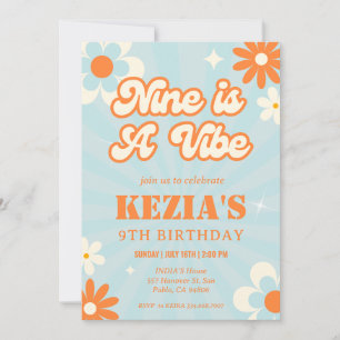 Retro Groovy Nine is a Vibe Birthday Invitation