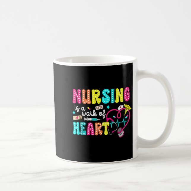 Retro Groovy Nursing Is A Work Of Heart Funny Nurs Coffee Mug (Right)
