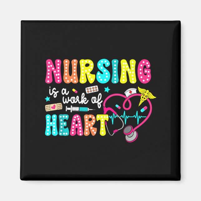 Retro Groovy Nursing Is A Work Of Heart Funny Nurs Magnet (Front)