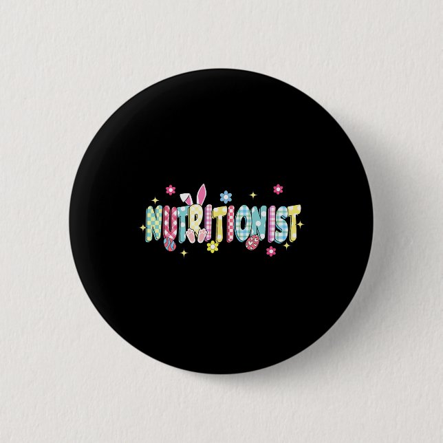 Retro Groovy Nutritionist Bunny Ear Funny Easter G Button (Front)