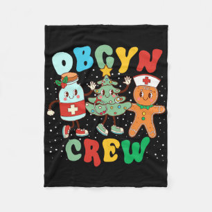 Retro Groovy Obgyn Crew Christmas Tree Latte Drink Fleece Blanket