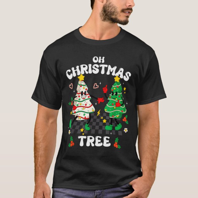 Retro Groovy Oh Christmas Tree Cake Pajamas Xmas K T-Shirt (Front)