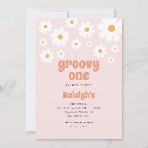 Retro Groovy One 70s Style Birthday Invitation