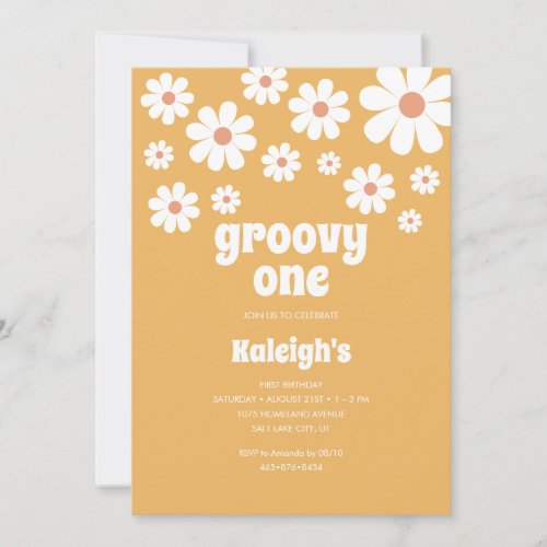 Retro Groovy One 70s Style Birthday Invitation