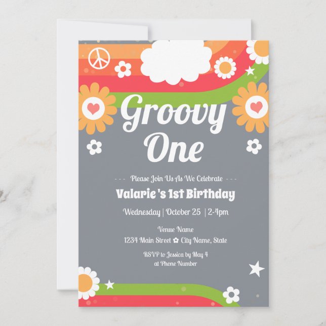 Retro Groovy One Birthday  Invitation (Front)